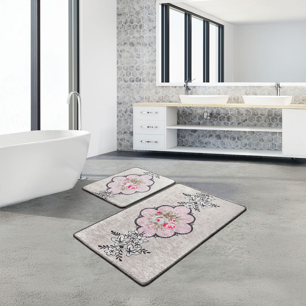 Bosdela Ovales 2-Teiliges Badezimmerteppich-Set, WC-Vorleger-SetRosas