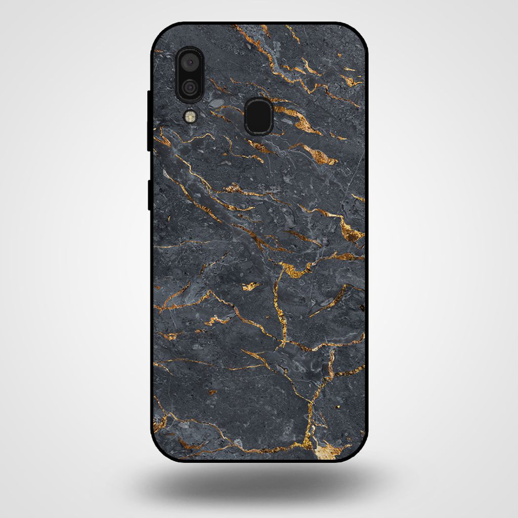Smartphonica Handytasche für Samsung Galaxy A30 mit Marmordruck - TPU Rückseite Fall Marmor Design - Gold Grau