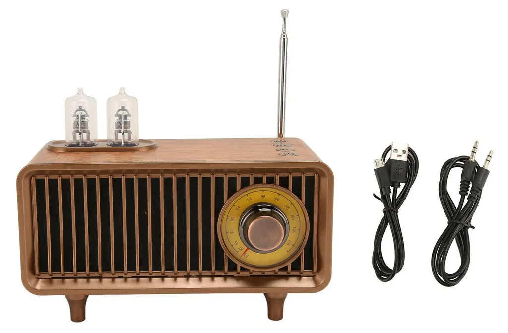 Poste de radio portable Bluetooth bois rétro avec tuner FM stéréo HD