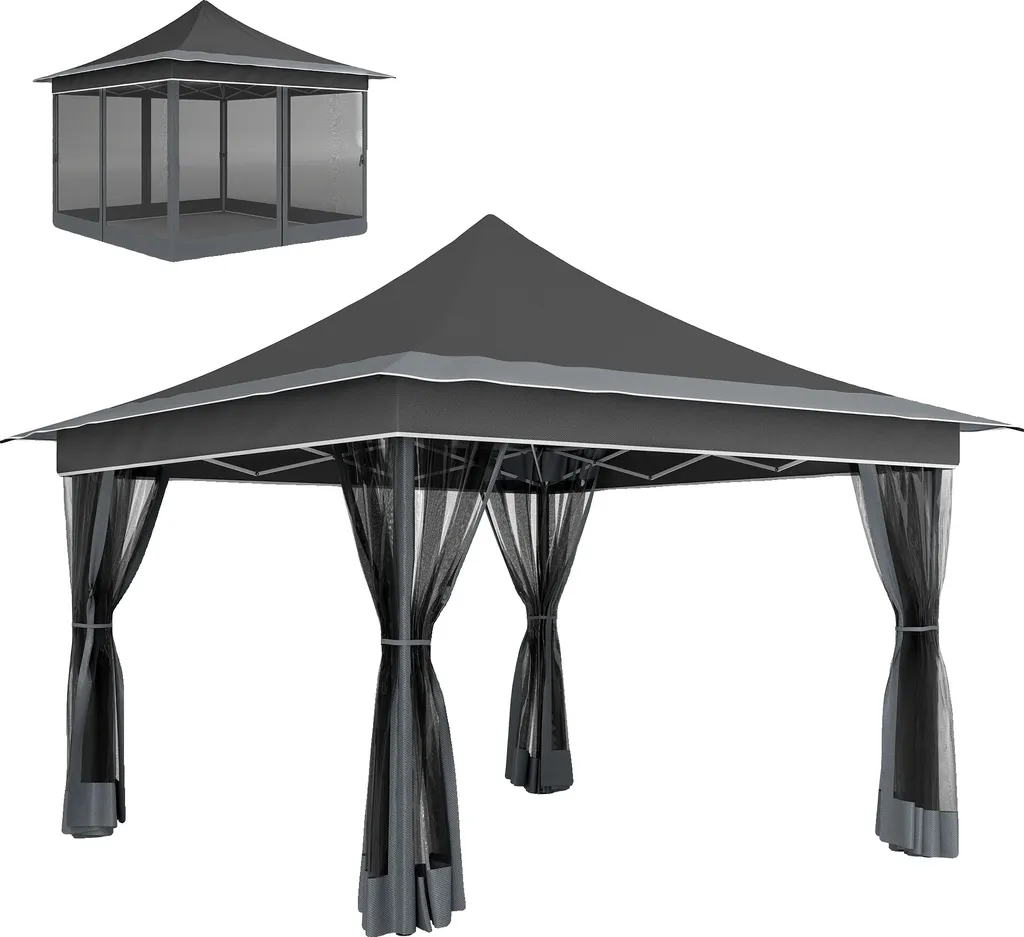 Tente de camping 3,5x3,5m avec moustiquaires pour repas sans insectes - Gris