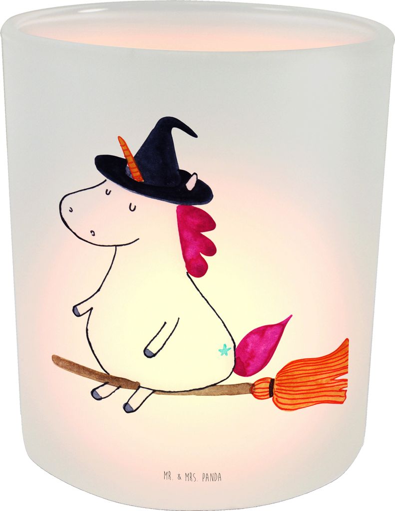 Mr. & Mrs. Panda Windlicht aus Glas Einhorn Hexe - Transparent - Geschenk, Ehefrau, Outdoor, Unicorn, Kerzenhalter, Einhörner, Teufel, Teelichthal...