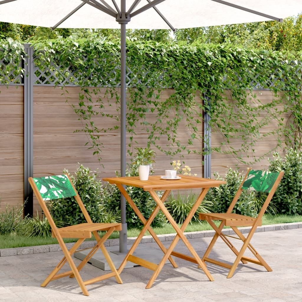 "2026 Promotion" 3-tlg. Bistro-Set - mit Tisch und Stühlen - Blattmuster Stoff und Massivholz - Gartenmöbelset CC14058