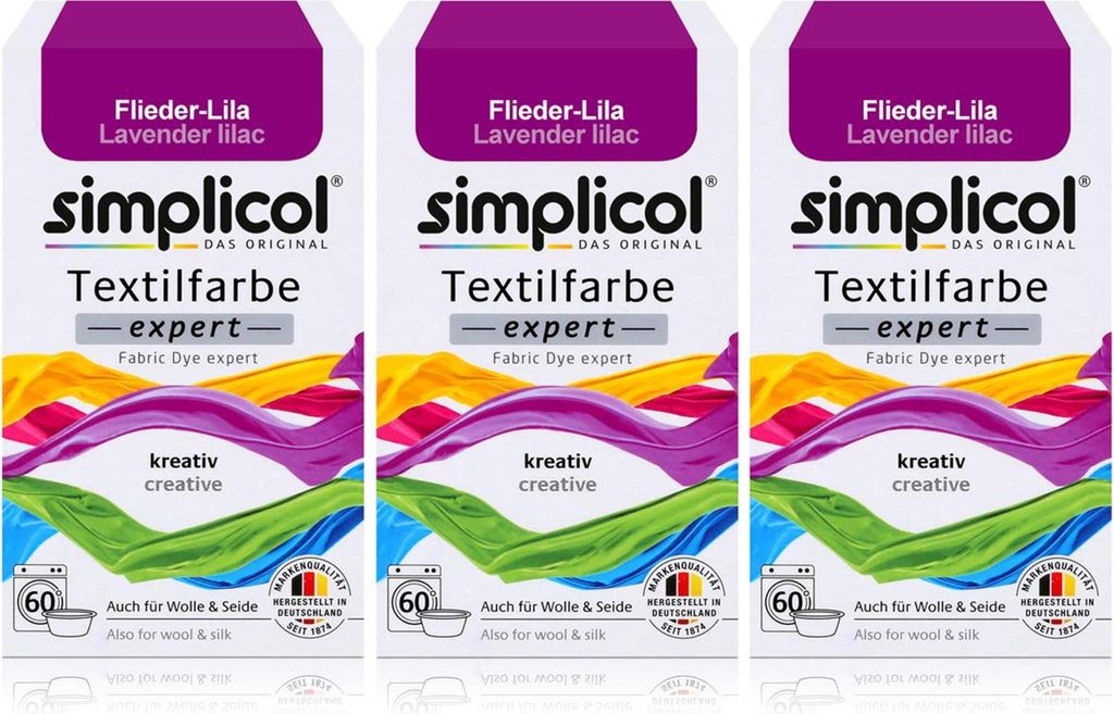 Simplicol Textilfarbe expert Flieder-Lila 150g - Farbe zum Färben (3er Pack)