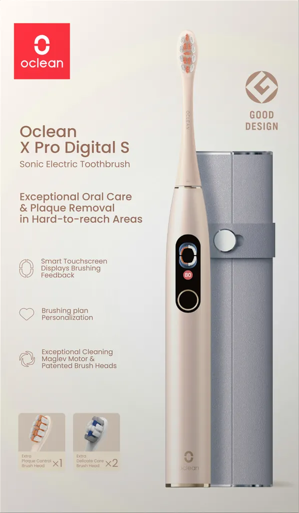 Oclean X Pro Digital - Brosse à dents électrique sonique or avec coffret