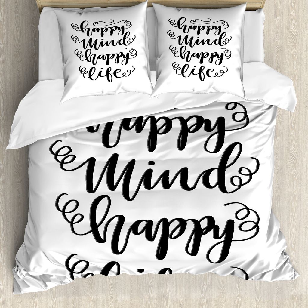 ABAKUHAUS Sprichwort Bettbezug Set für Einzelbetten, Positive glückliche Mind and Life, Milbensicher Allergiker geeignet mit Kissenbezug, 200 cm ...