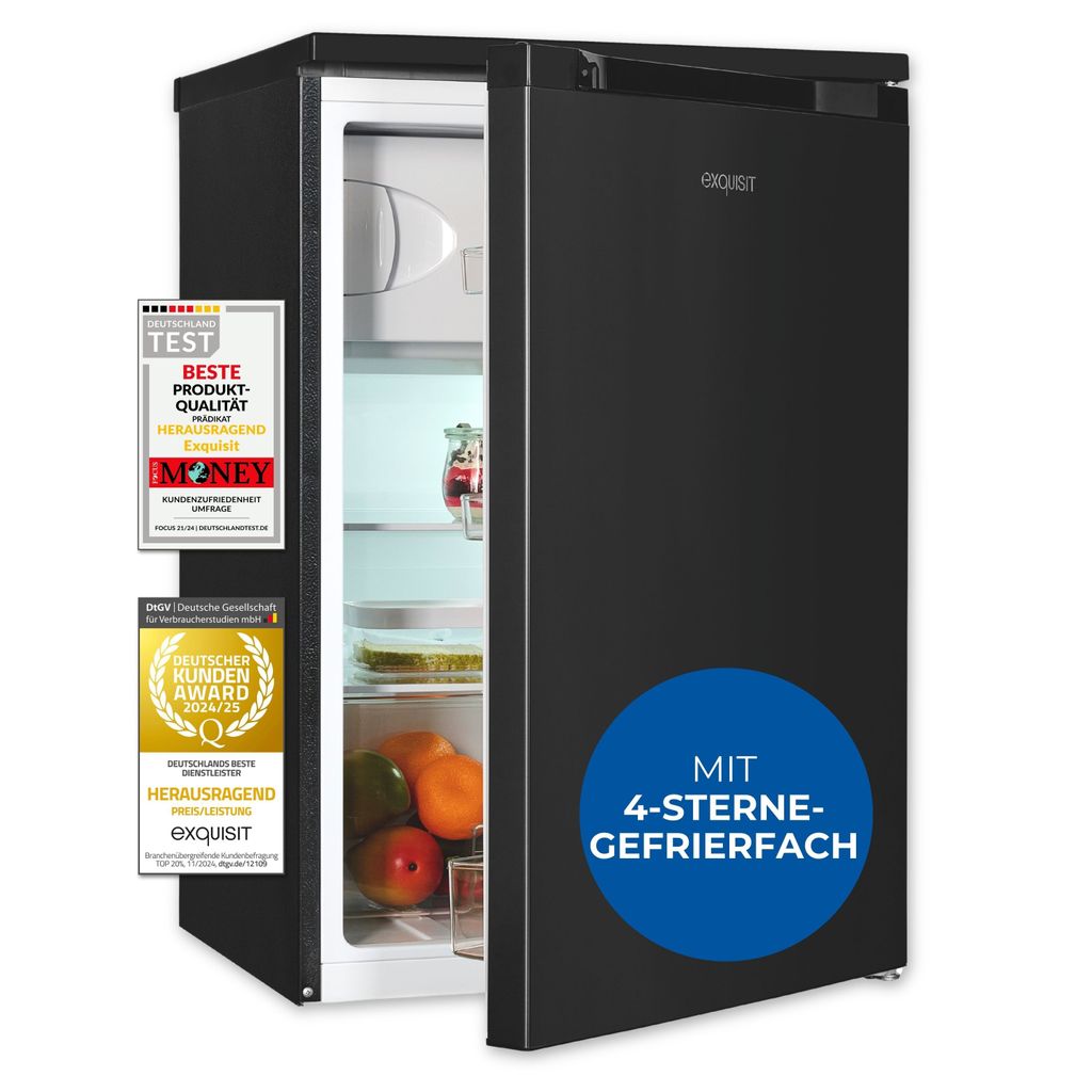 Exquisit Kühlschrank KS516-4-051C inoxlook-az | 107 l Nutzinhalt l EEK: C l LED-Beleuchtung l mit Glasablage l Mit Gefrierfach l 4-Sterne-Gefrieren
