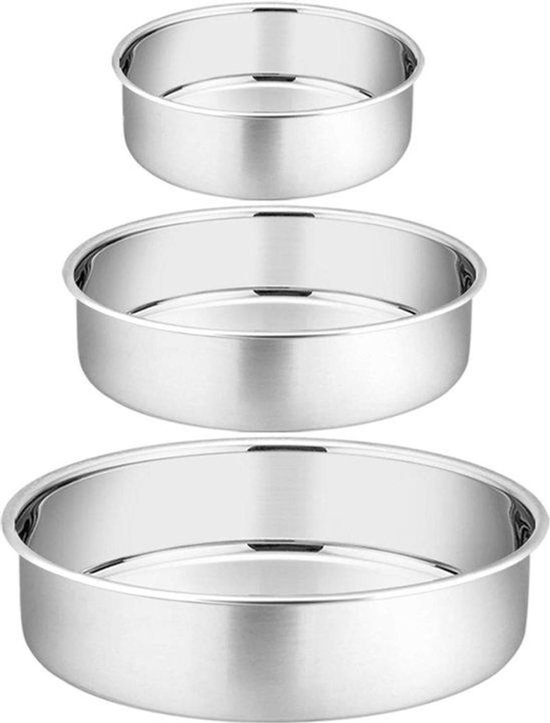 Bakformen-Set aus Edelstahl - 3 Runden Formen - 10/16/20 cm - gesund und giftfrei - hochglanz poliert - Waschmaschinenfest