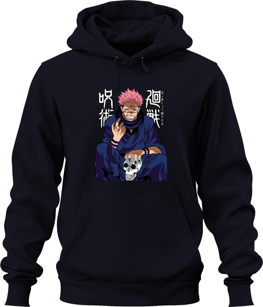 Sukuna Jujutsu Kaisen Dämon Totenkopf Anime gruselig düster Uni Hoodie Kapuzenpullover, Navy, S