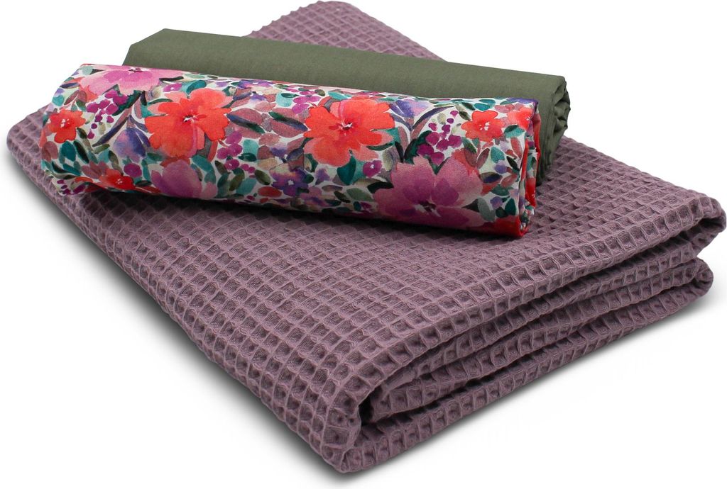 Kleurgecoördineerde Wafelstoffsatz aus 100% Baumwolle, Tex Standard 100, Blumenmuster