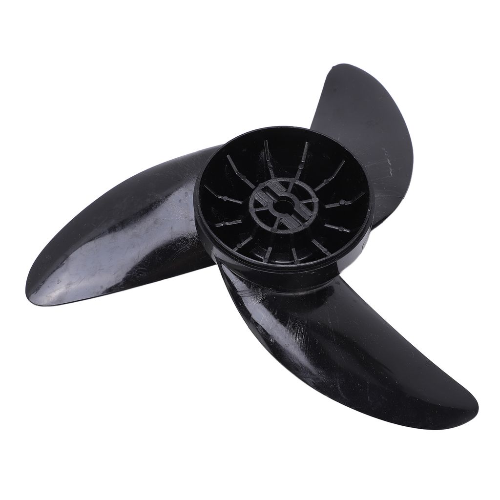 A black three-bladed propeller is shown against a white background.