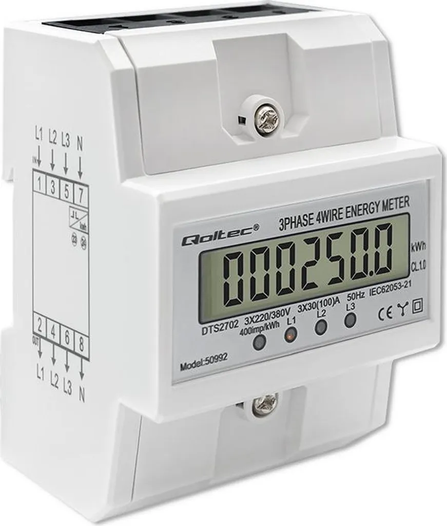 Compteur d'énergie électronique 100A triphasé avec affichage LCD 4P - 5