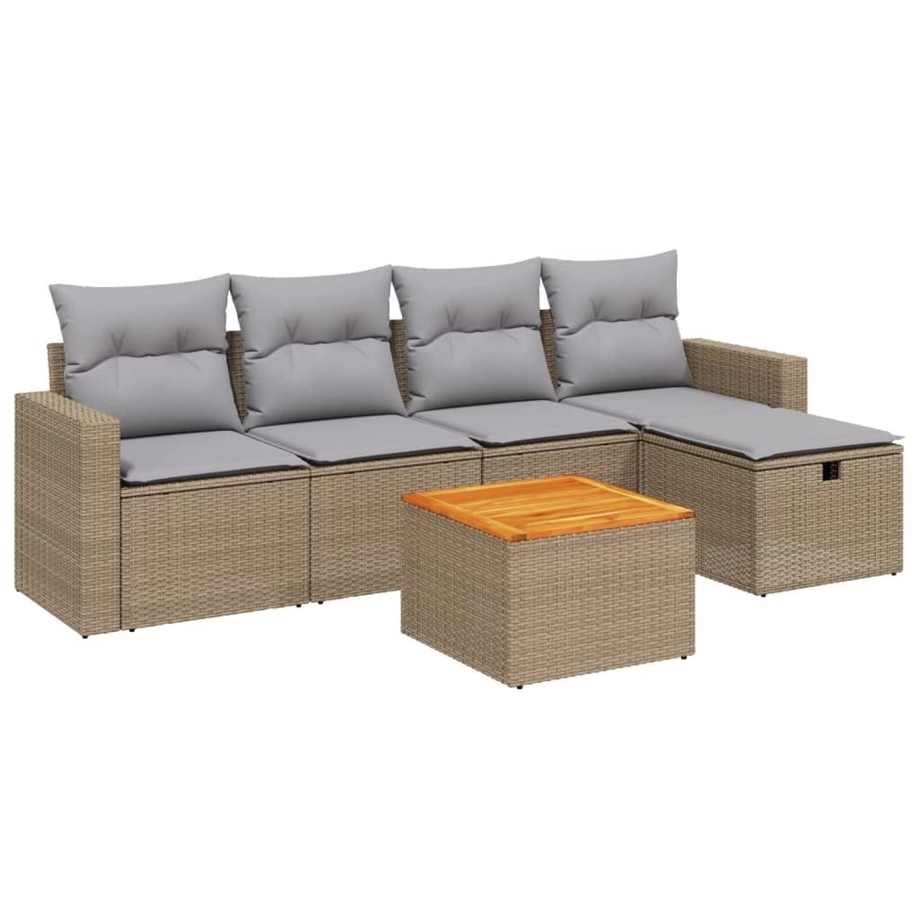 vidaXL 6-tlg. Garten-Sofagarnitur mit Kissen Beige Poly Rattan