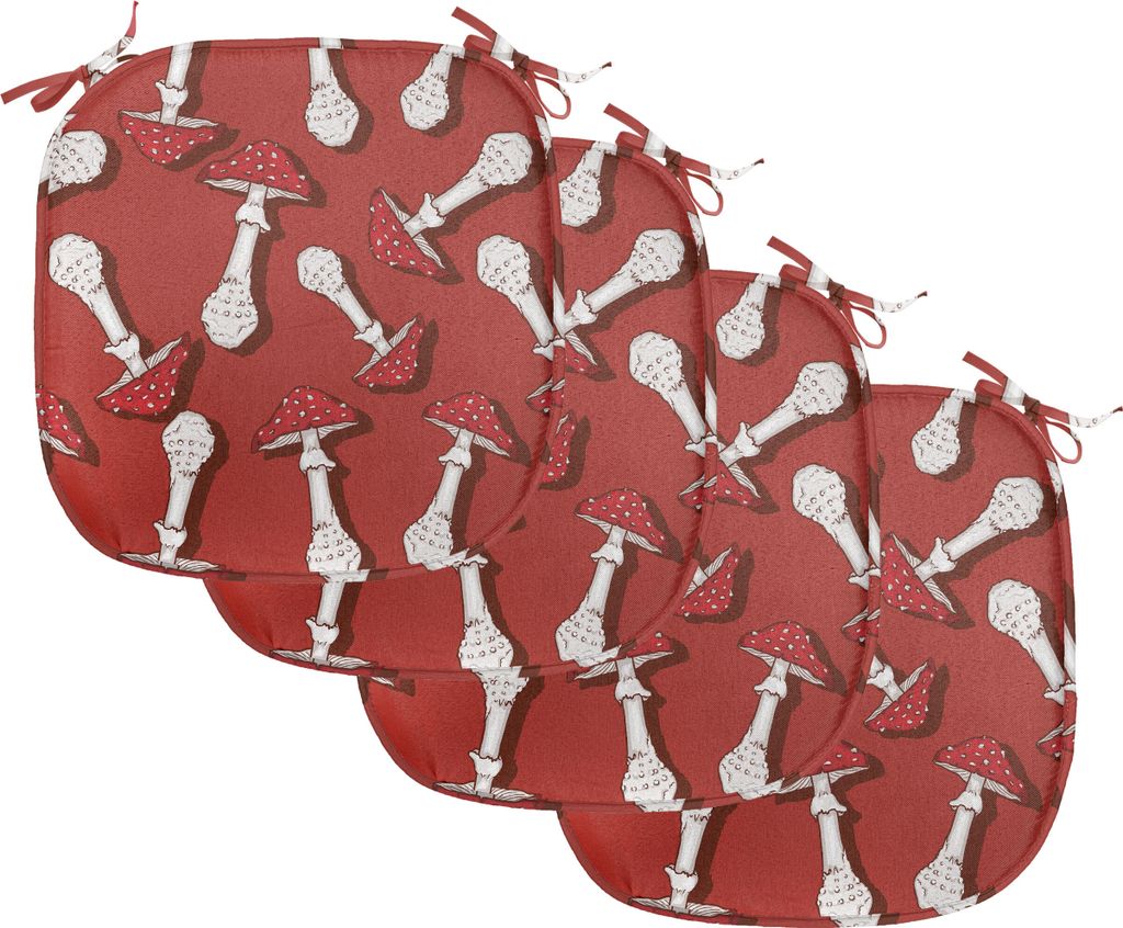 ABAKUHAUS Pilz Polster für Esszimmerstühle, Psychedelische Amanita, Dekoratives wasserfestes Kissen mit Riemen für Küchensitze, 40 cm x 40 cm-4...