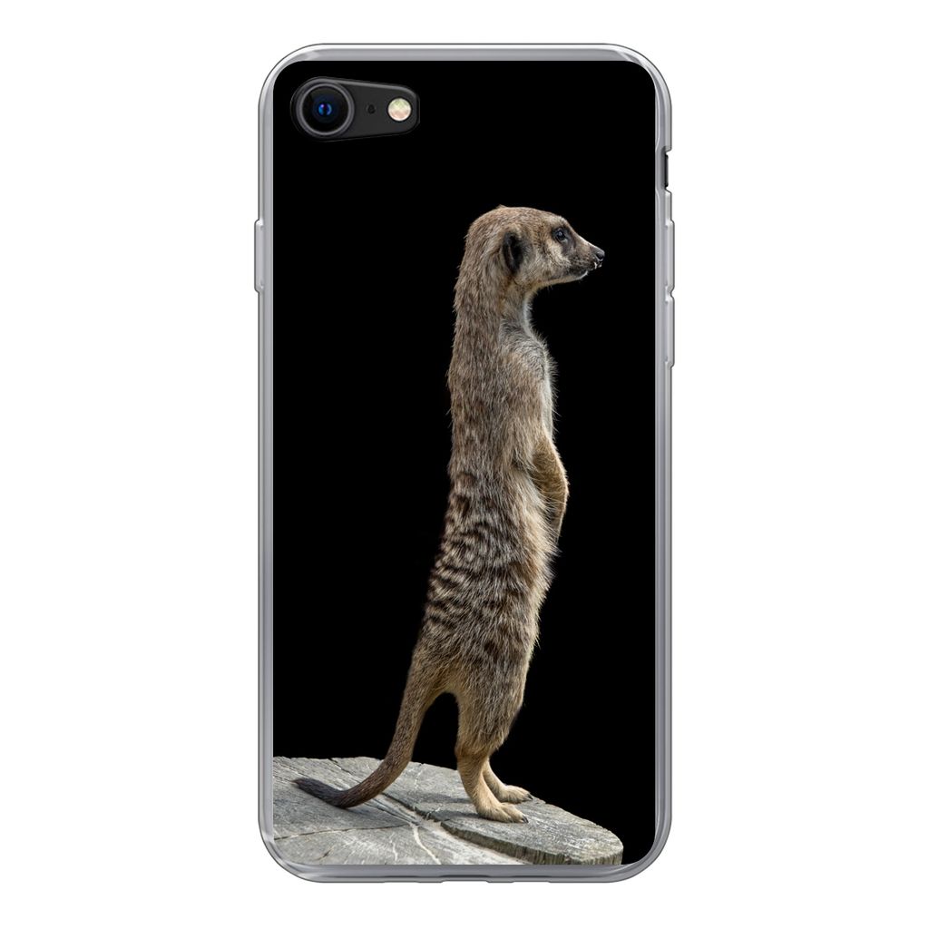 MuchoWow Handyhülle Schutzhülle Hülle für iPhone 7 Erdmännchen - Wilde Tiere - Schwarz Silikon Softcase Handy Hülle - Kartenhalter