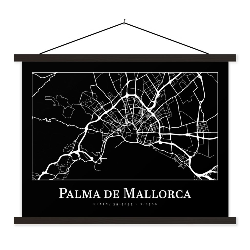 MuchoWow Textilposter Karte - Stadtplan - Palma de Mallorca - Karte 150x113 cm mit holzfarbenen Rahmen - Poster