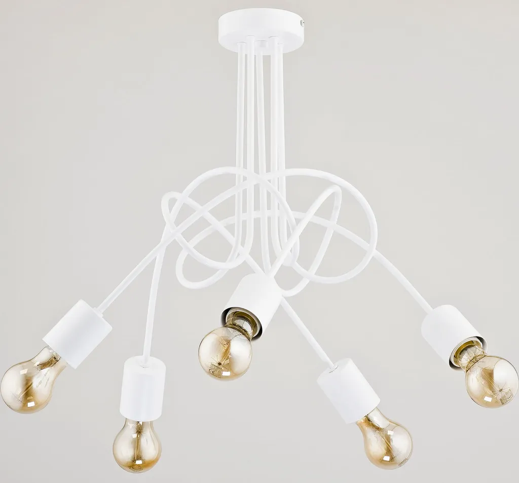 Lustre TANGO WHITE Idéal pour Grande Table - Suspension Blanche 5x60W