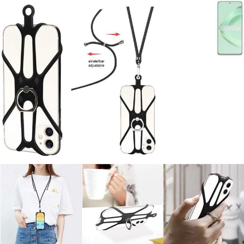 K-S-Trade 3in1 Handykette Handyband Handykordel Halsband Smartphone-Ring Handy-Ring kompatibel mit Huawei nova 10 SE Fingerhalterung Handyring