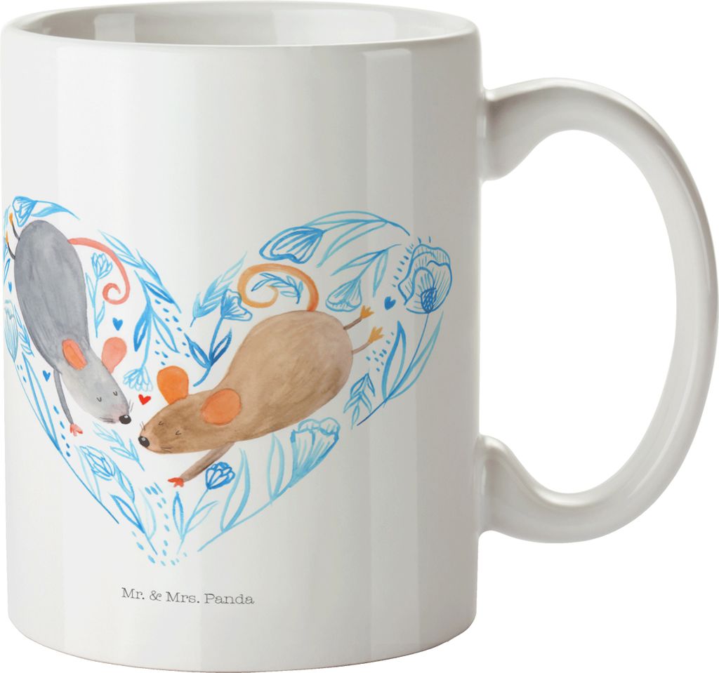 Mr. & Mrs. Panda Pott Hochzeit Mäuse Herz - Weiß - Geschenk, Tasse, Freund, Kaffeebecher, schöne, Freundin, Maus, Trinkbecher, Liebe, Teepott, H...
