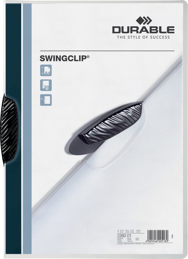DURABLE Klemmmappe SWINGCLIP 30 A4 transparent, 226001 schwarz