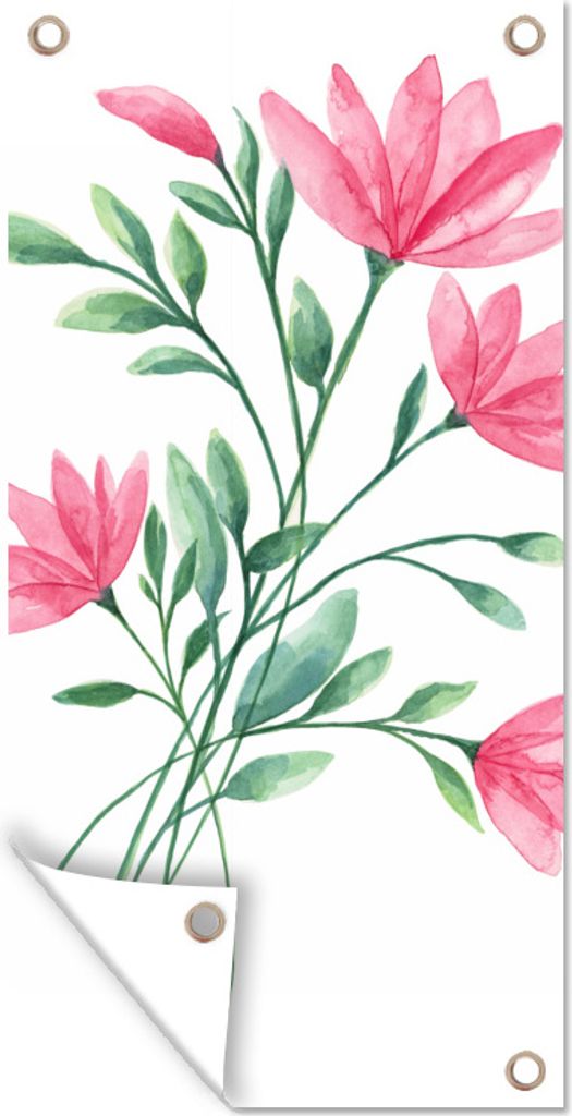 MuchoWow 30x60 cm Outdoor-Poster Gartendeko Sichtschutz Garten Poster für den Garten Blumen - Aquarell - Rosa