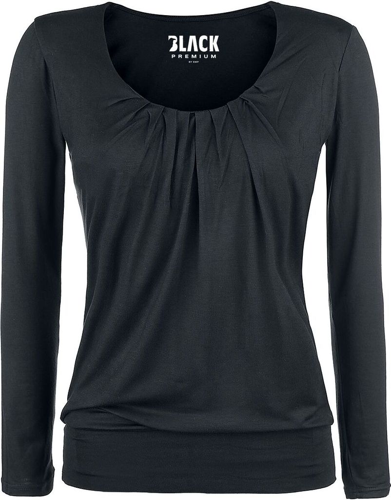 Black Premium by EMP Damen schwarzes Langarmshirt mit Raffungen L