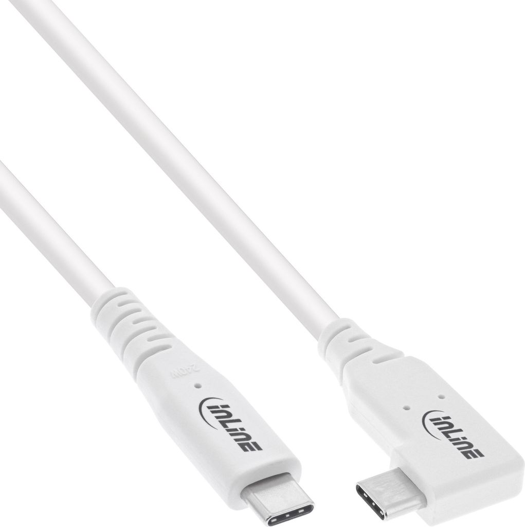 InLine USB4 Kabel, USB-C, einseitig gewinkelt, PD 240W, 8K60Hz, TPE, weiß, 1m