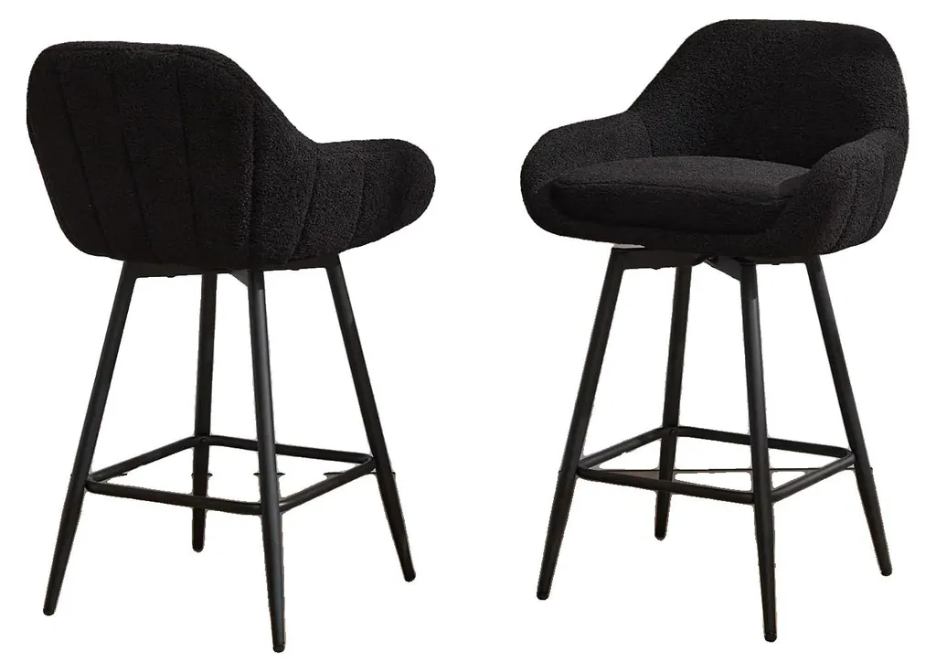 Tabouret de bar noir pivotant en velours pour îlot central et cuisine