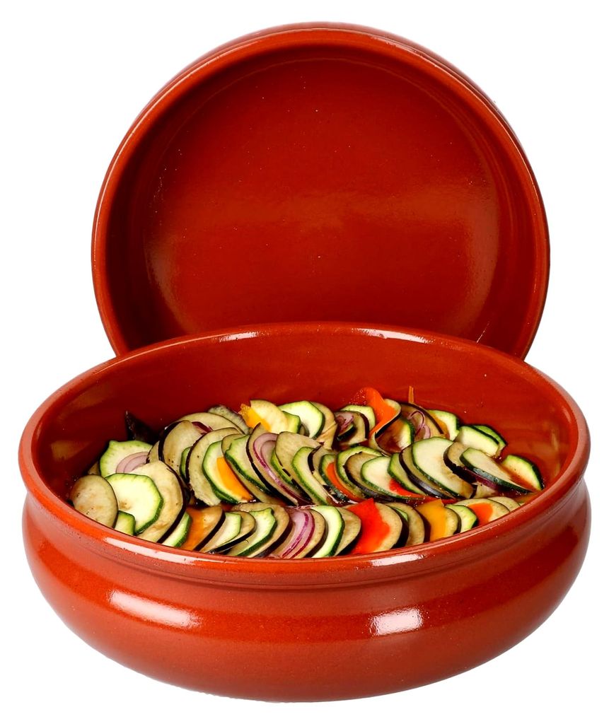 Cazuela Schale Berlin bauchig Tonware 2er Set Ø 24 cm Größe XL Mediterran Glasiert Unikat Handarbeit Antike/Vintage Mittelalter Wikinger