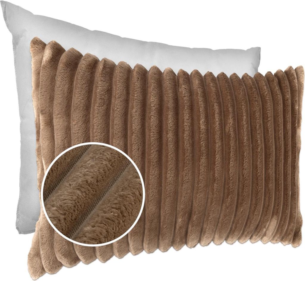 Dekokissen LILLI BIG CORD Velour mit Reißverschluss 30x50cm Einfarbig UNI Beige Sofakissen pflegeleicht