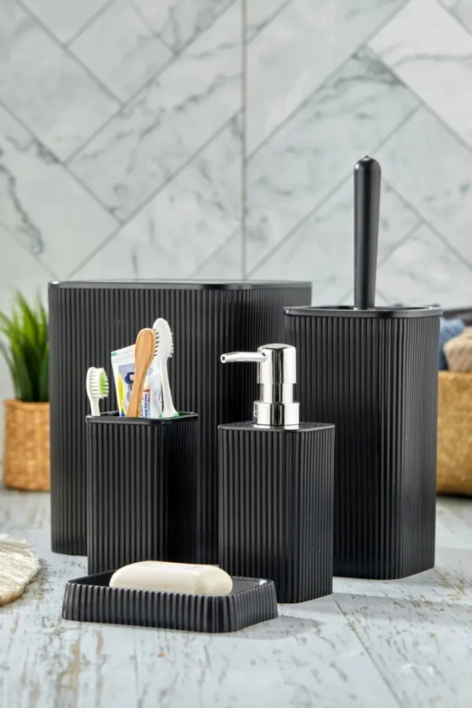 Organisateur Salle de Bain Noir Mijolnir PZR-059 - Set 5 Pièces Gain de Place