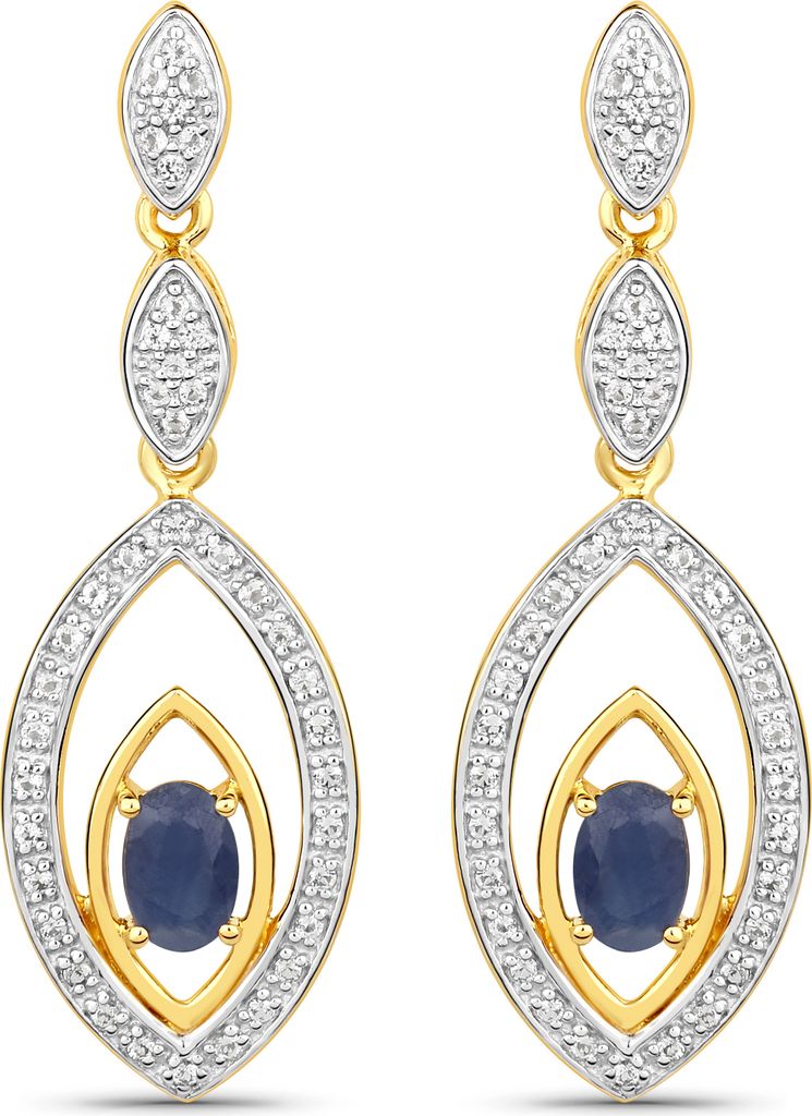 Vira Jewels Ohrringe 925/- Sterling Silber 4,0cm gelb Saphir blau 147220003-2