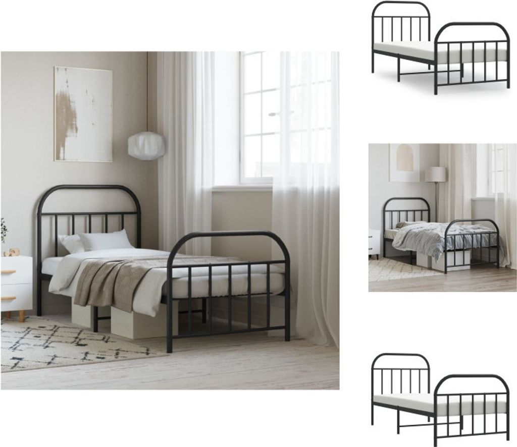 vidaXL Bettgestell mit Kopf- und Fußteil Metall Schwarz 90x190 cm - Betten & Bettgestelle