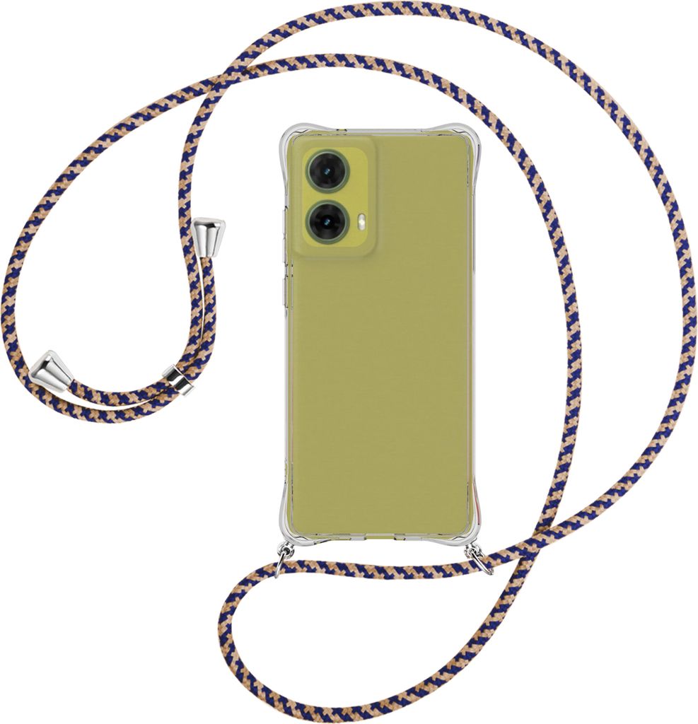 Handykette Backcover-Schutzhülle mit Band (Metall silberfarben) für Motorola Moto G85 5G - blau+beige
