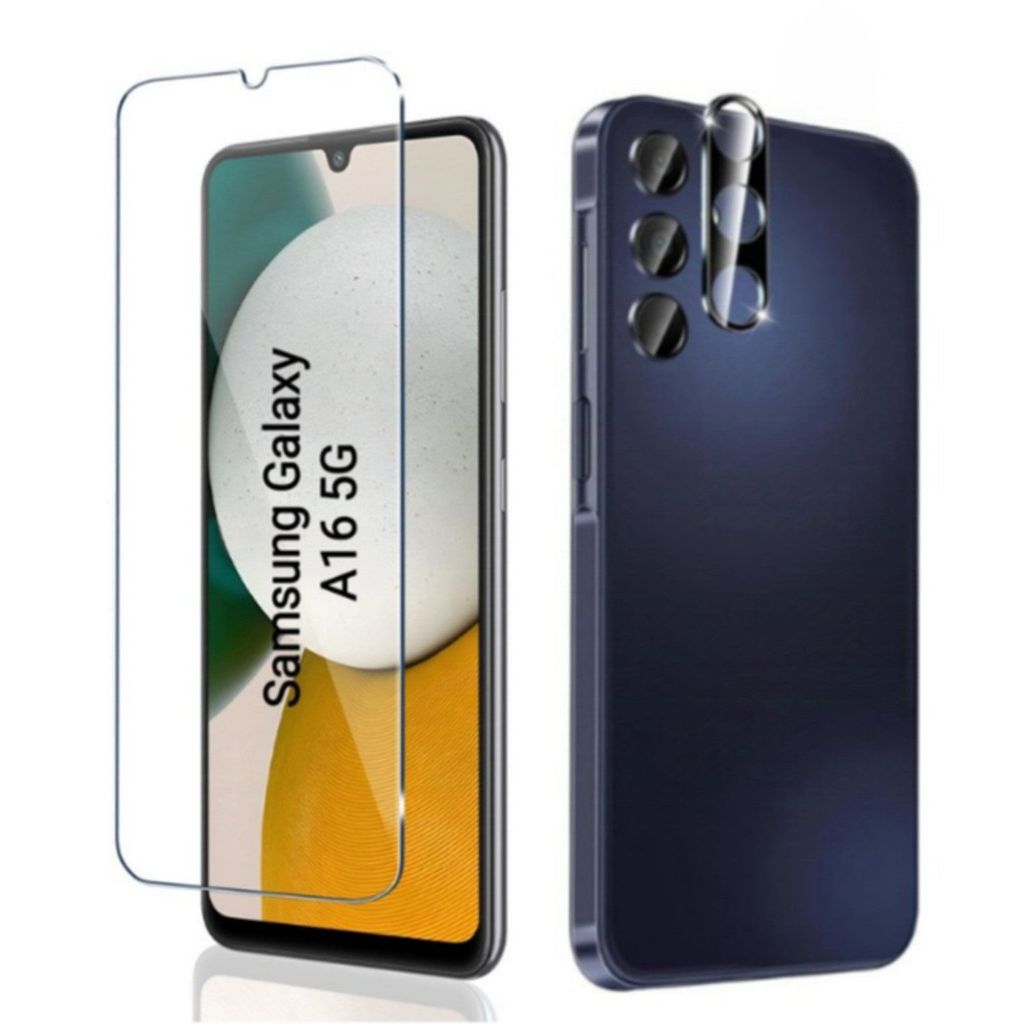 CLM-Tech 2er Set Schutzfolie kompatibel mit Samsung Galaxy A16 5G - 1X Panzerfolie + 1X Kameraschutz Kameraglas Panzerglas Displayschutz 9H Glas Di...