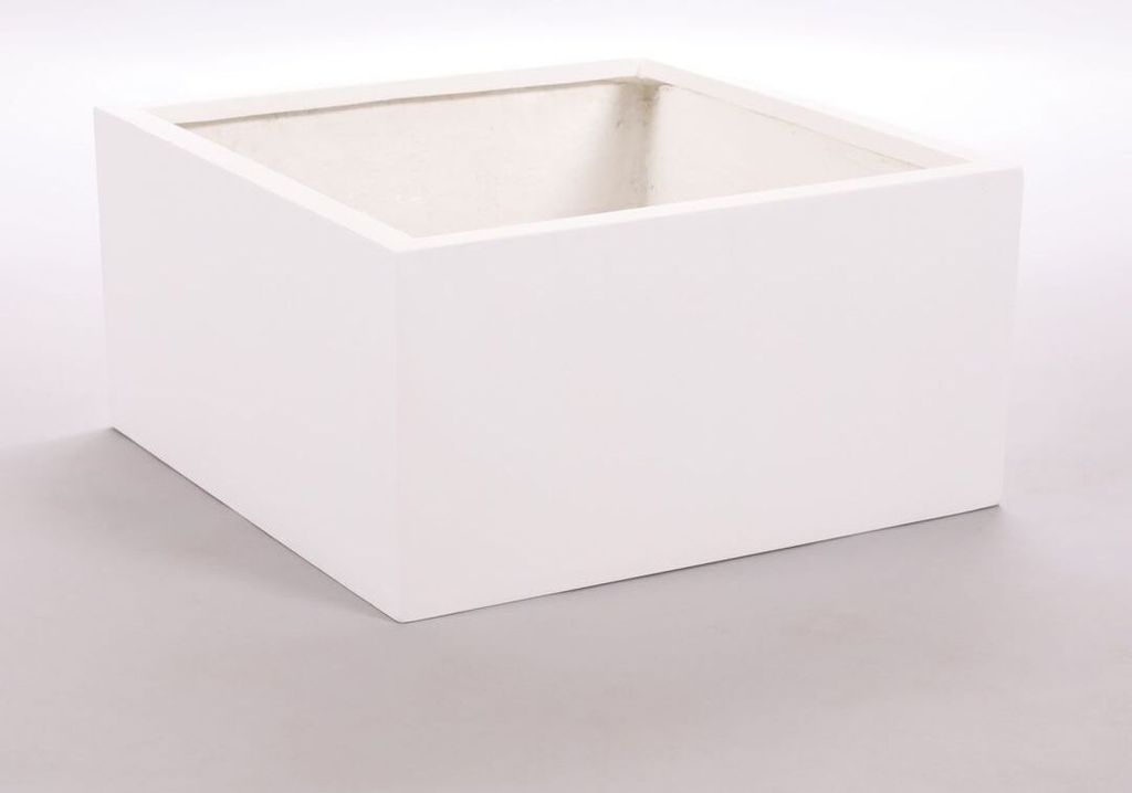 Elegant Einrichten | Pflanzkübel | Fiberglas | niedrige quadratisch | 60x60x30cm | perlmutt weiß.