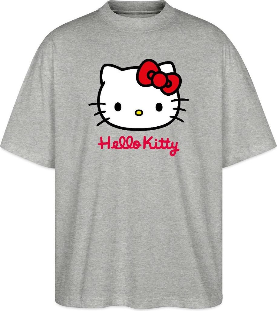 Spreadshirt Hello Kitty Klassisch Mit Schriftzug Oversize Uni T-Shirt, L, Grau meliert