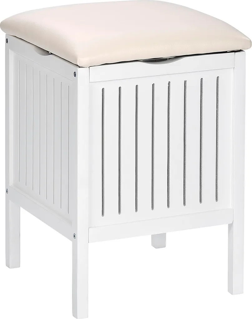 WENKO Tabouret OSLO en bois véritable et coffre à linge blanc