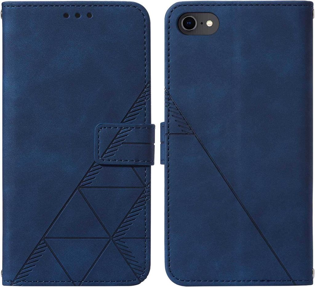 iPhone SE 2020 Hülle, Schlank Prägung Flip Leder Kartenfächer Schutzhülle mit Ständer für iPhone SE 2020 / 8 / 7 / 6s / 6 Blau