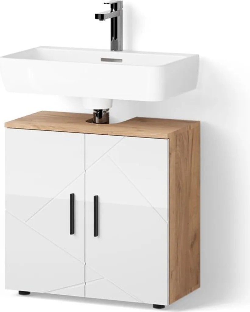 Mobile Sottolavabo 60x59 cm Livinity Ronco Bianco Lucido e Oro Power Oak