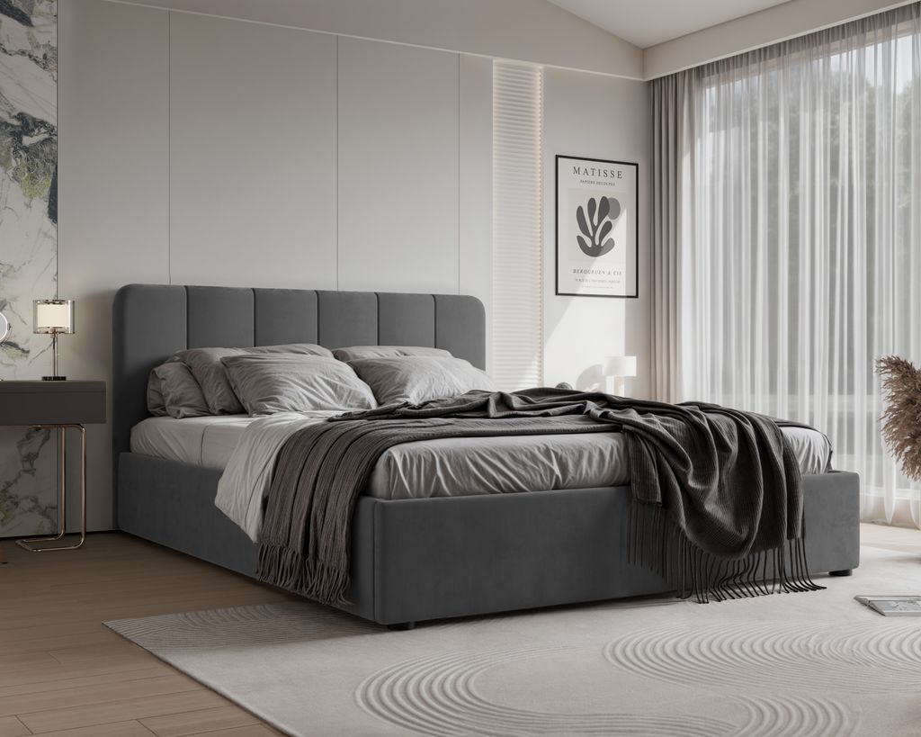 4ALLHOME Polsterbett Calvin 140x200cm Bett mit Bettkasten, Lattenrost und Metallrahmen Solo 266 Grau