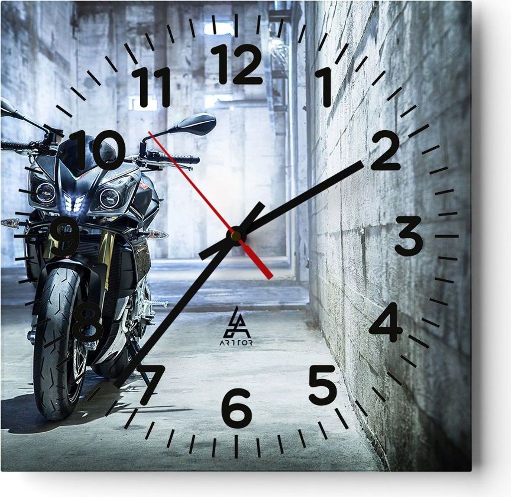 Wanduhr - Quadrat - Glasuhr - Motorrad retro klassisch - 30x30cm - Schleichendes Uhrwerk - Lautlos - zum Aufhängen bereit - Dekoration Modern - Wa...