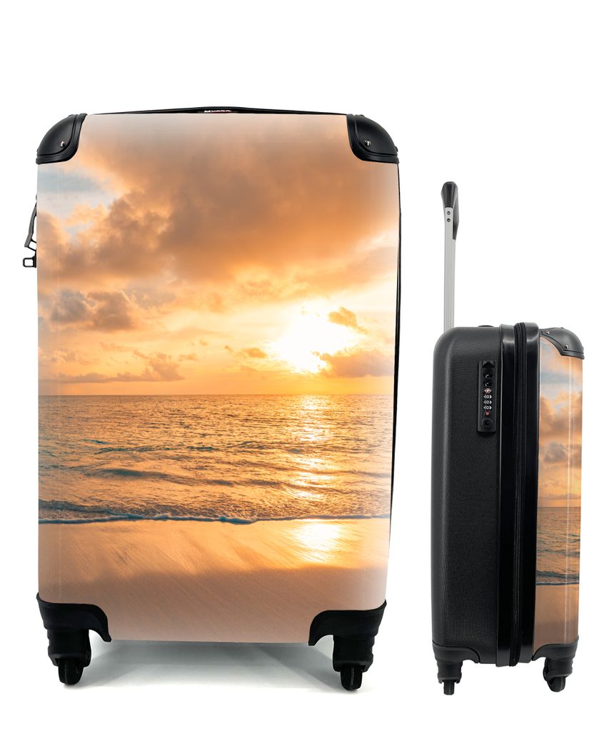 MuchoWow Koffer Handgepäck Trolley Rollkoffer Kleine Reisekoffer mit 4 Rollen - Strand - Sommer - Sonnenuntergang - Wolken - Meer - Cabin Size <...