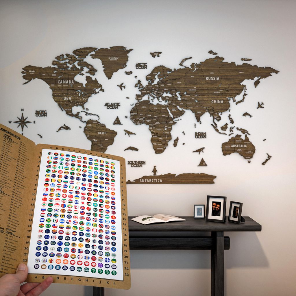 Mappamondo in legno da parete - Mappa da parete in legno Immagine del prodotto 