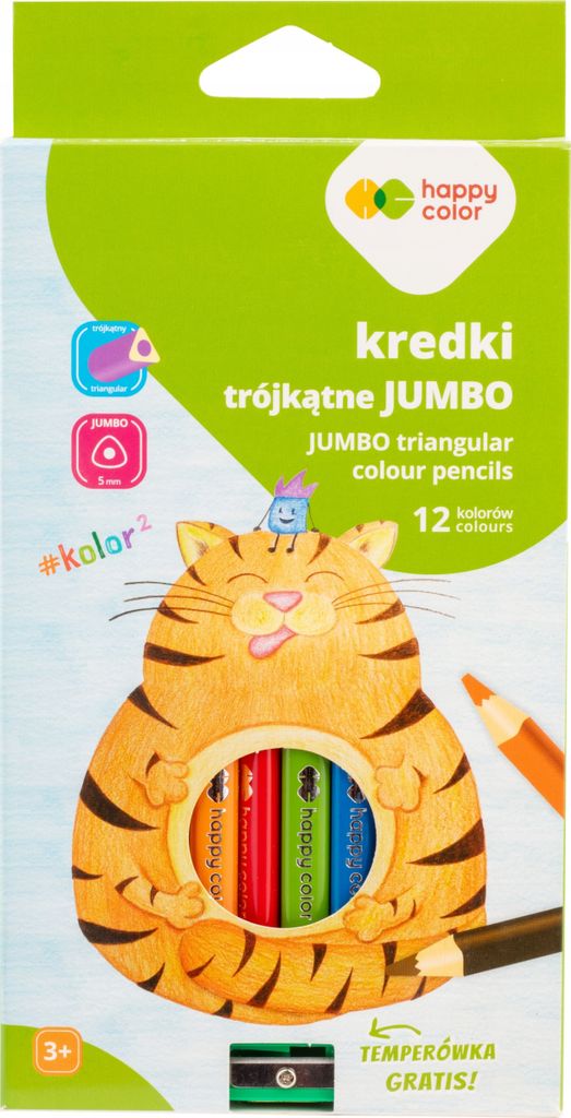 Jumbo dreieckige Bleistifte 12 + Anspitzer Happy Color
