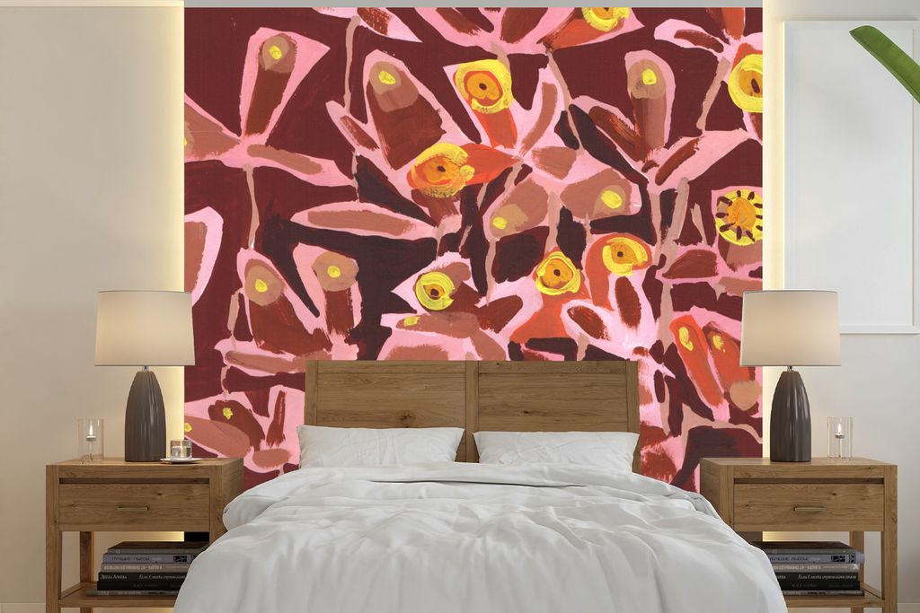 MuchoWow Fototapete für Wohnzimmer oder Schlafzimmer Wandtapete Vinyl Motivtapete Braun - Retro - Schmetterlinge - Tiere - Hippie - 350x350 cm -...