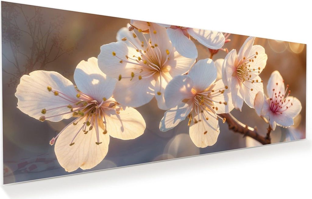 Glasbild 125x50cm in XXL für Wohnzimmer, Schlafzimmer Motiv Blumen im Sonnenlicht