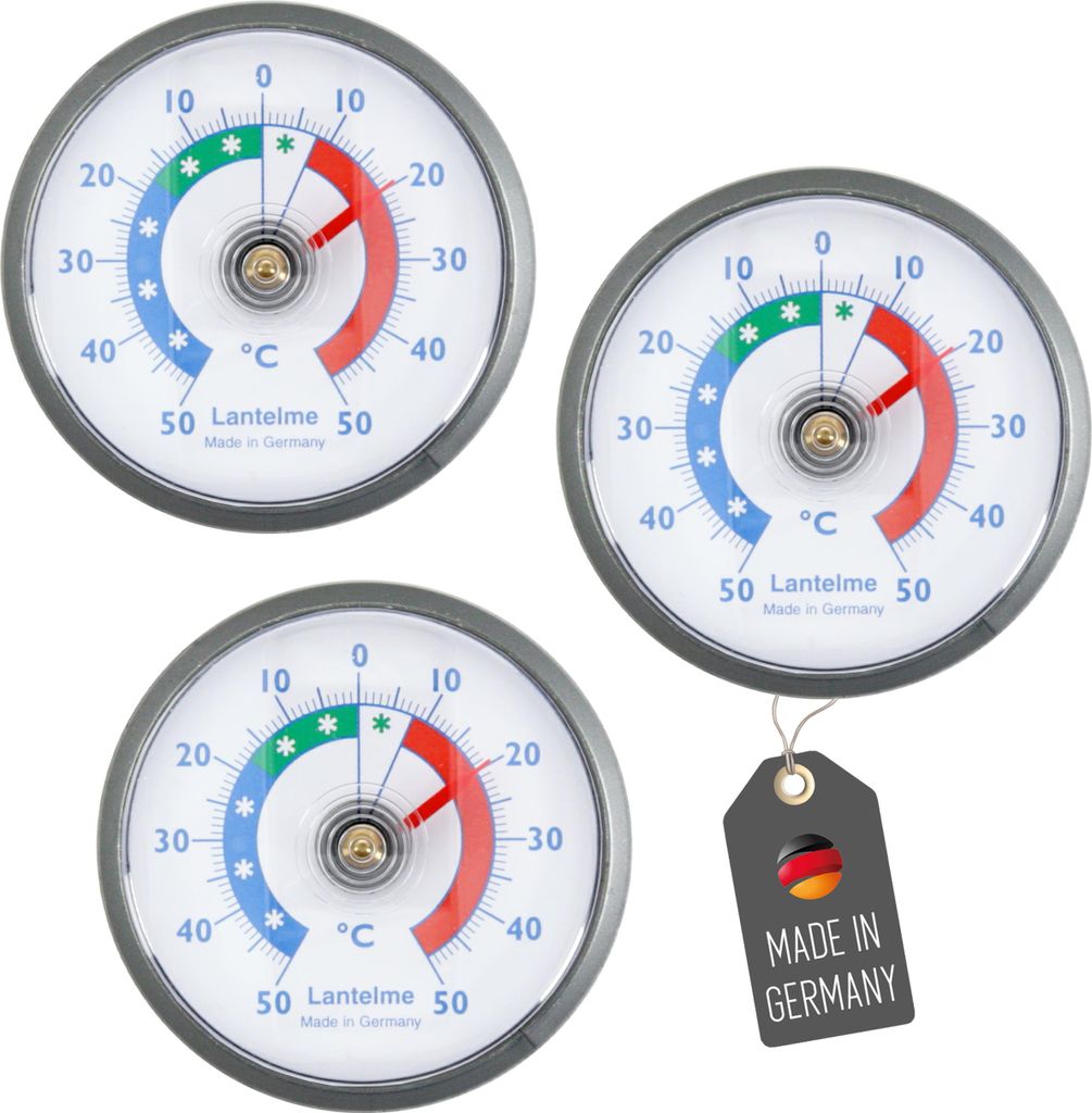 3 Stück Kühlschrankthermometer Set Selbstklebend Temperatur + - 50°C Thermometer Grau für Gefrierschrank Kühltheke Kühlzelle Kühlfach Kühls...