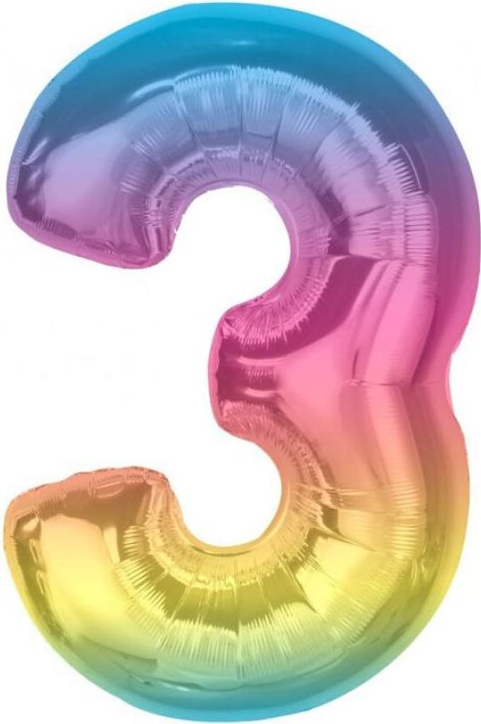 GoDan #BFC34 Smart Folienballon, Zahl 3, Regenbogen, 92 cm