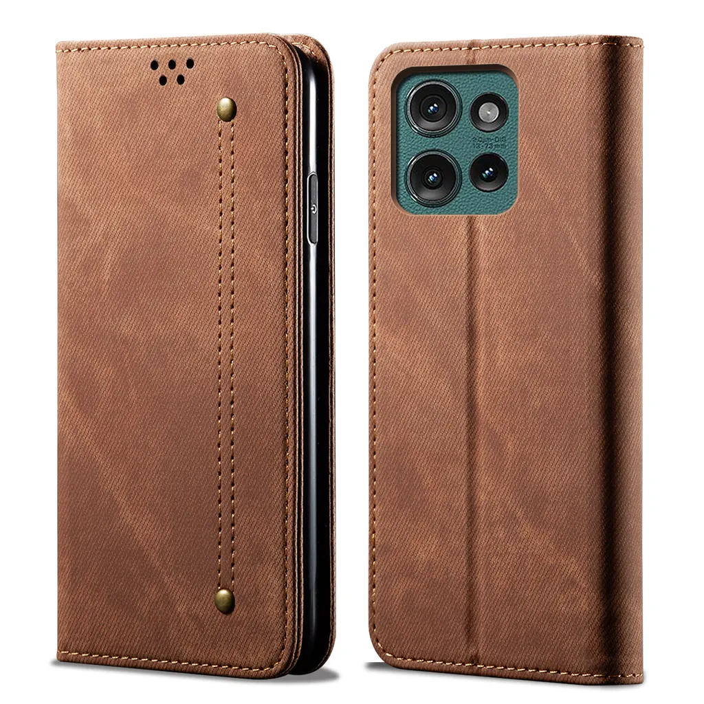 Custodia Artigianale Motorola Edge 50 in Pelle Marrone con Supporto