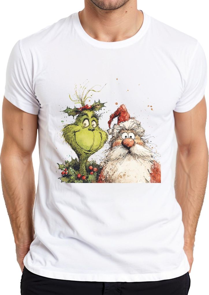 Grinch Weihnachtsmann lustig Weihnachten Geschenk Cartoon Retro Herren T-Shirt, Weiß, 3XL